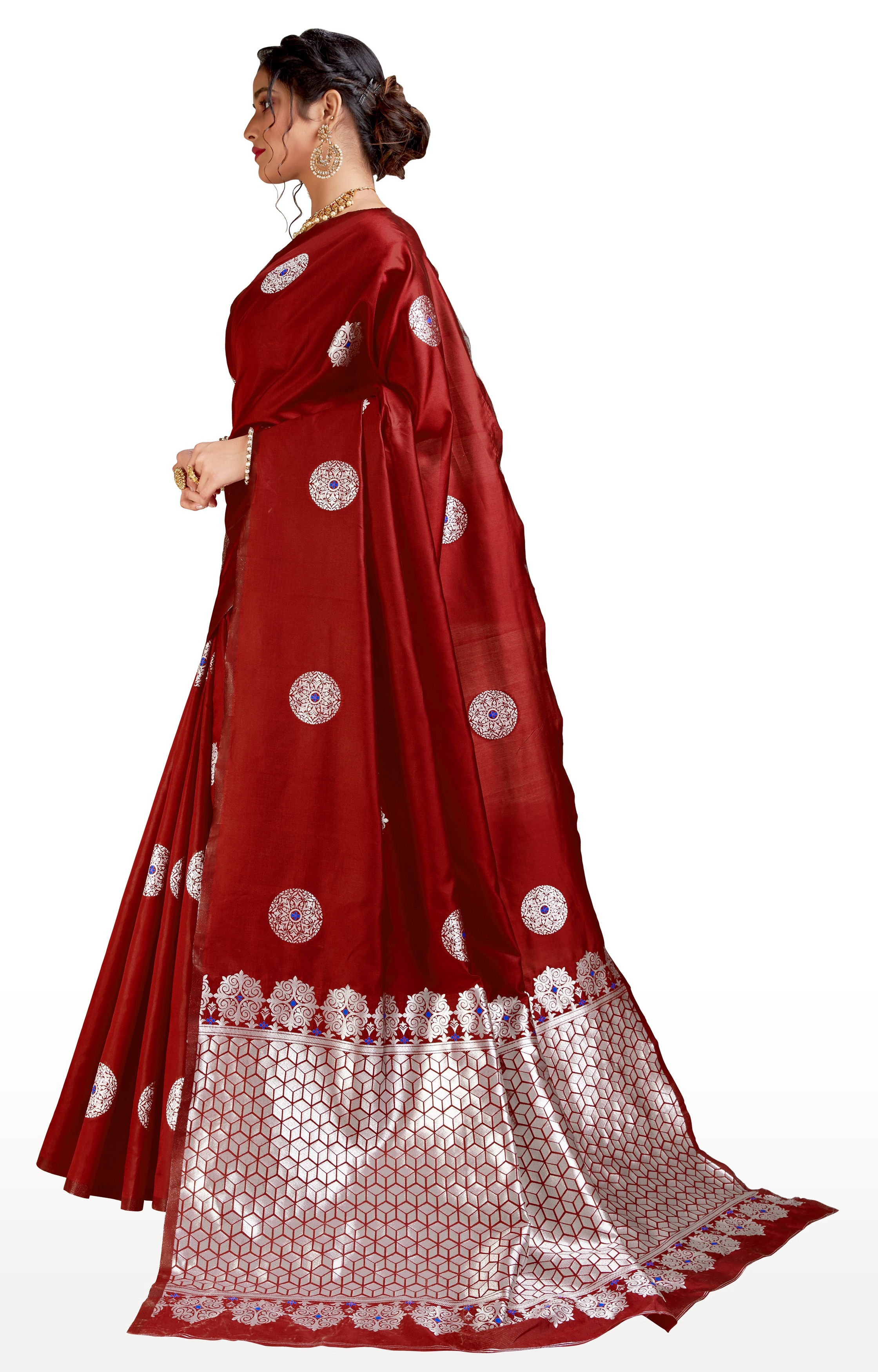 Glemora | Glemora Red Lichi Silk Dhanashree Saree With Unstitched Blouse 1