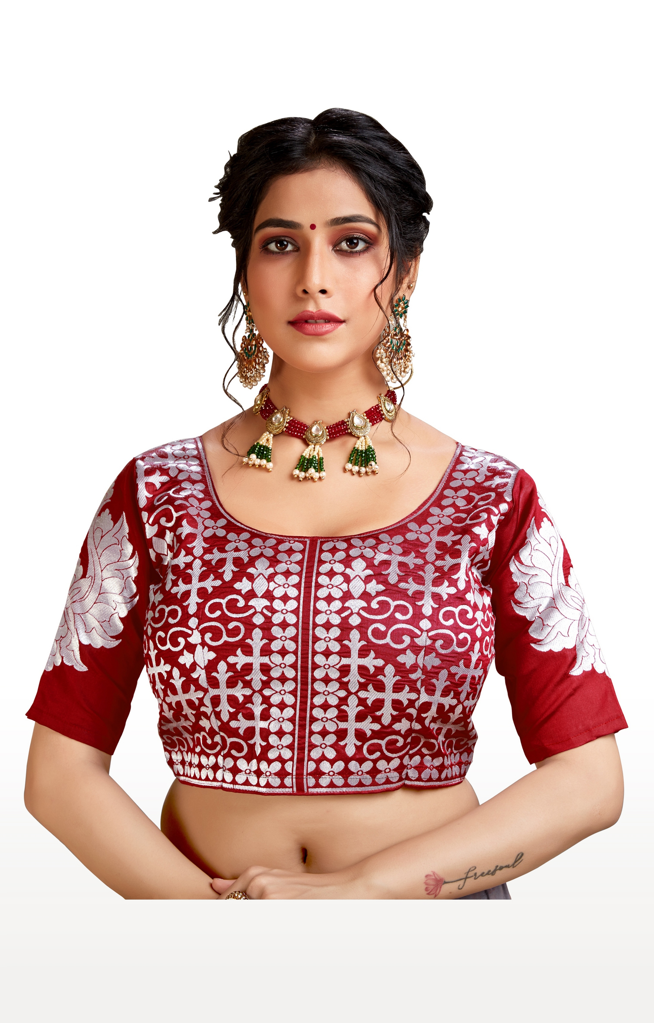 Glemora | Glemora Red Lichi Silk Dhanashree Saree With Unstitched Blouse 5