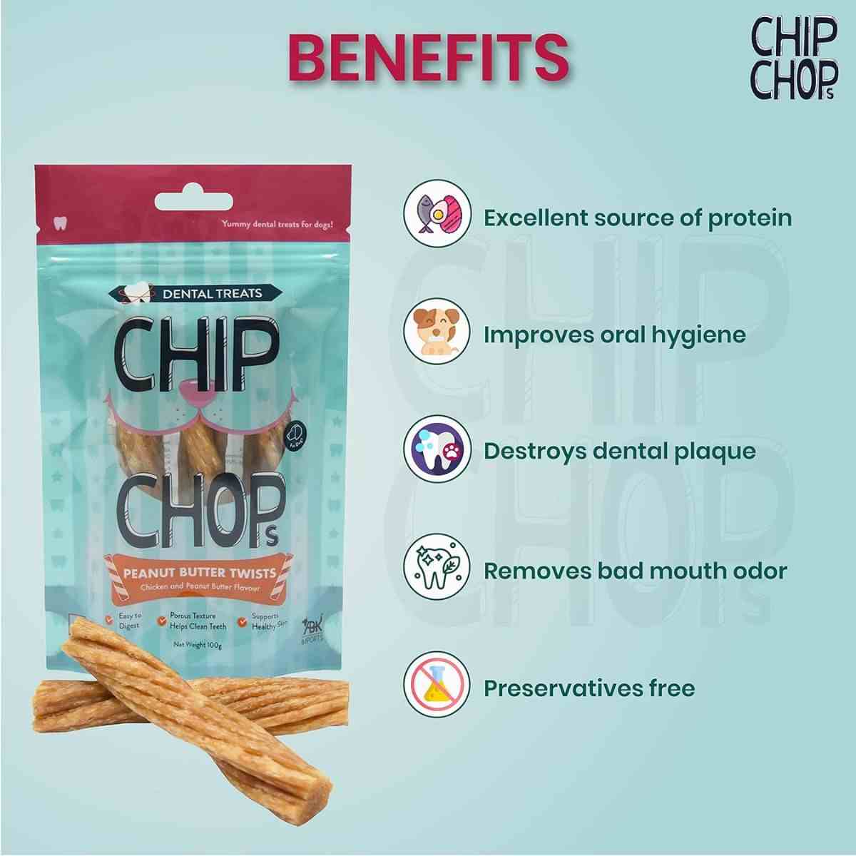 Chip Chops Peanut Butter Twists Chicken and Peanut Butter Flavor Dog Treat - 100gm