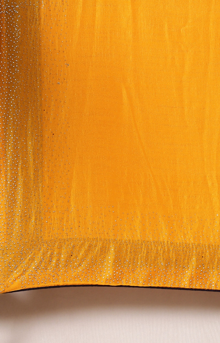 Vastranand | VASTRANAND  Mustard Yellow Solid Vichitra Silk Saree with Embellished Border 3