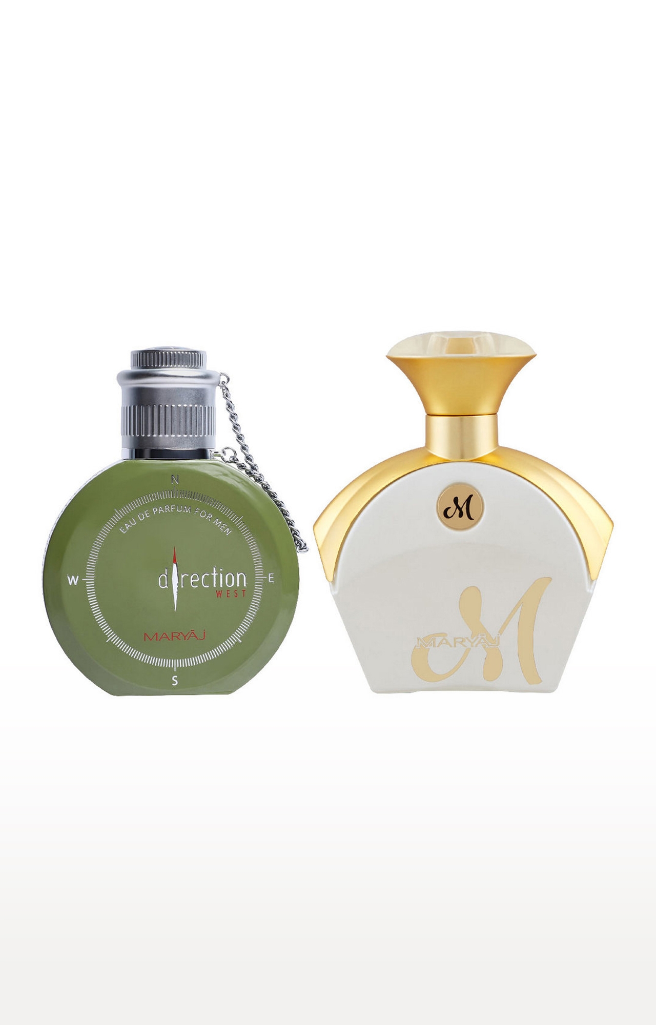 Maryaj | Maryaj Direction West Eau De Parfum Green Perfume 100ml for Men and Maryaj M White for Her Eau De Parfum Fruity Perfume 90ml for Women 0