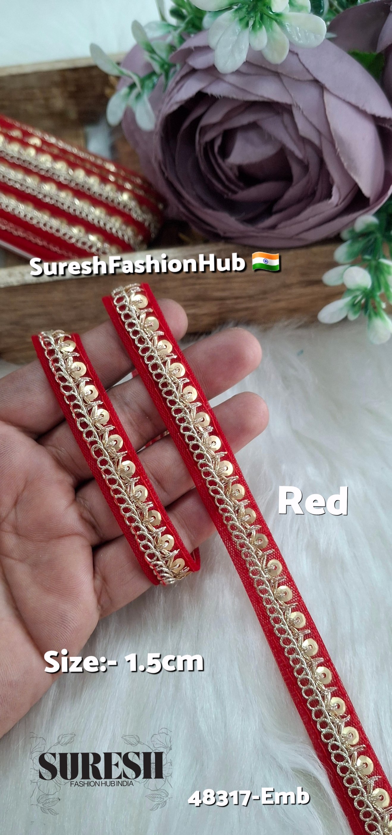 Red Pearl Dori Zari Embroidery Border Lace