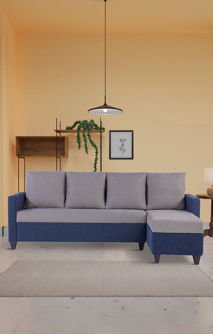 neudot Saya LHS Sectional Sofa for Living Room |6 Person Sofa| Premium Fabric with Cushioned Armrest | 12 Months Warranty| Solid Wood Frame| 6 Seater in Saya Duo Blue Color DIY(Do-It-Yourself)
