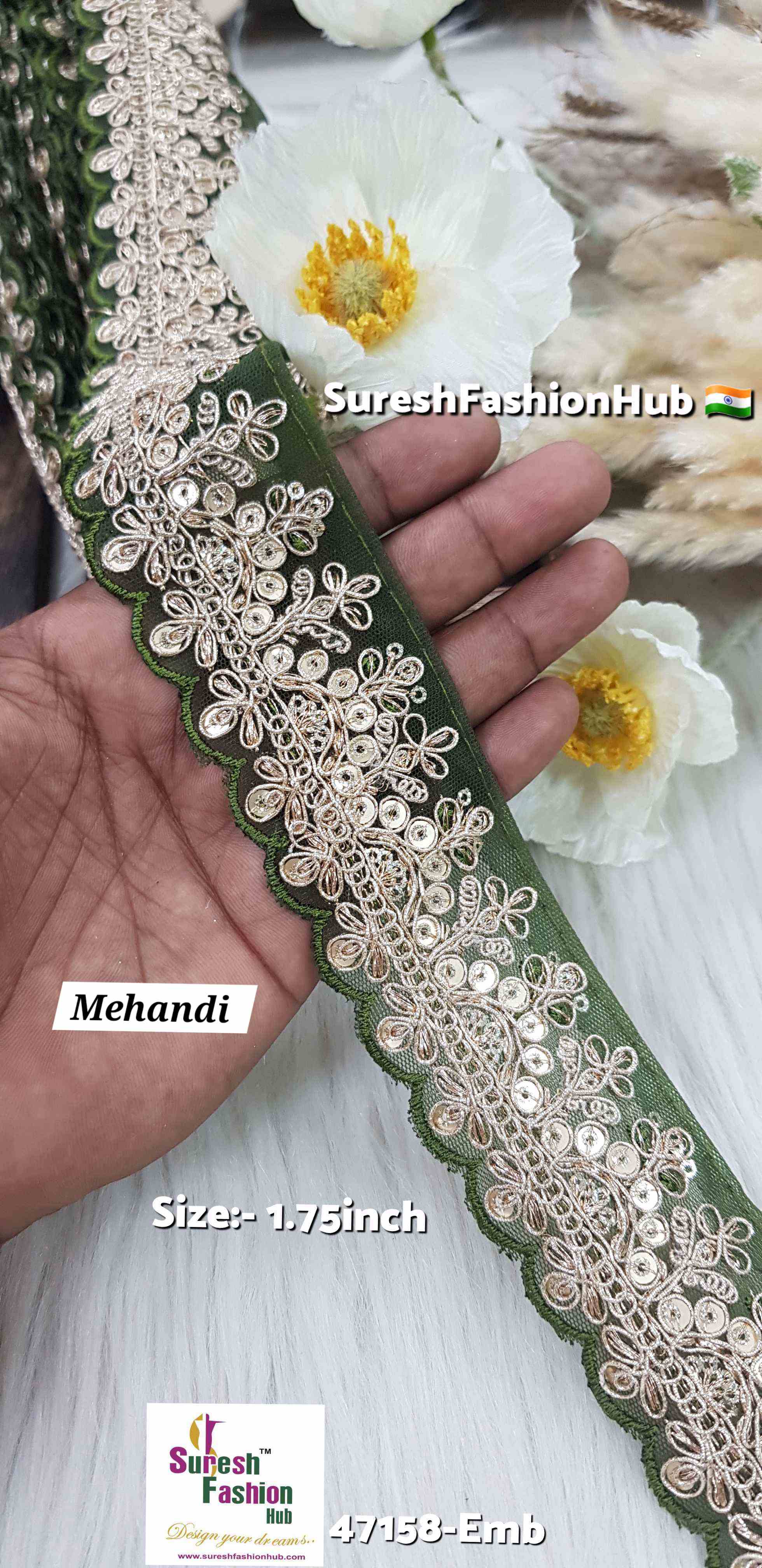 Mehandi Pearl Embroidery Scalloped Lace