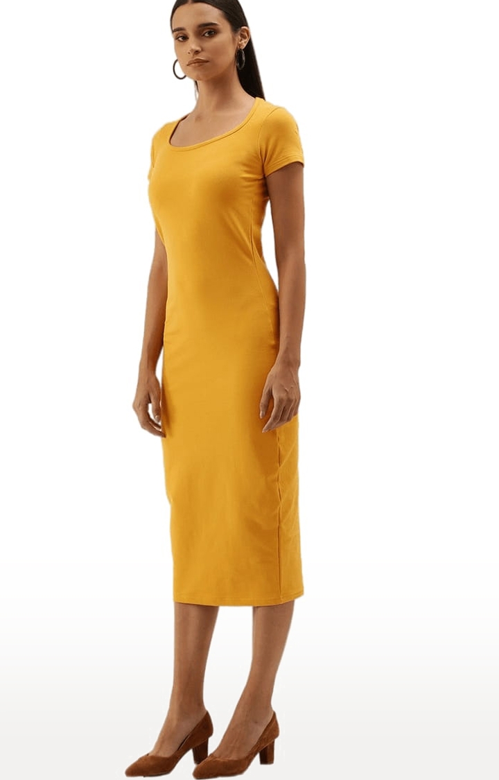 Dillinger | Women's Yellow Solid Sheath Dress 2