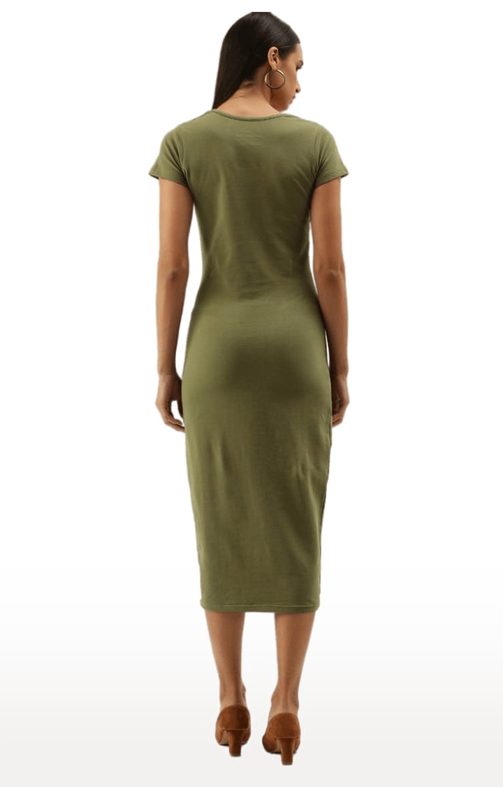 Dillinger | Women's Olive Green Cotton Blend Solid Bodycon Dress 3
