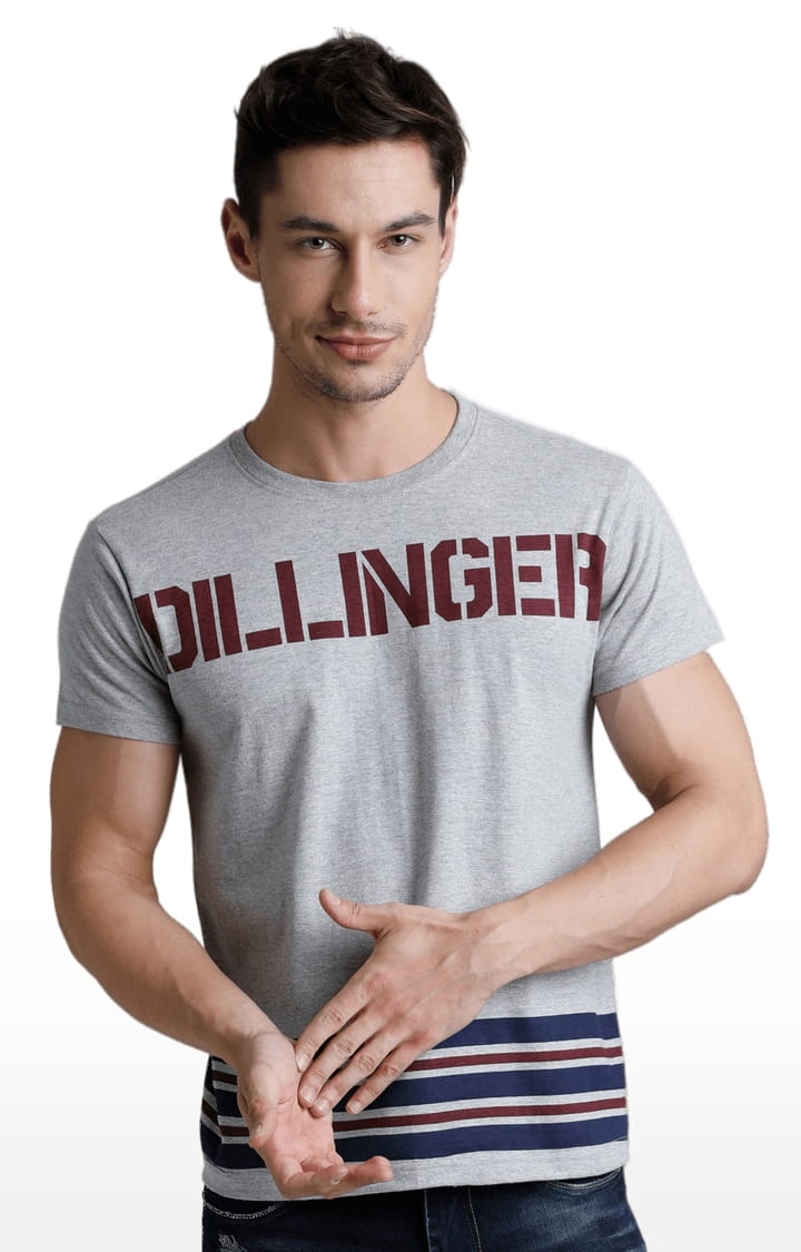 Dillinger | Men's Grey Cotton Typographic Printed Regular T-Shirt 0