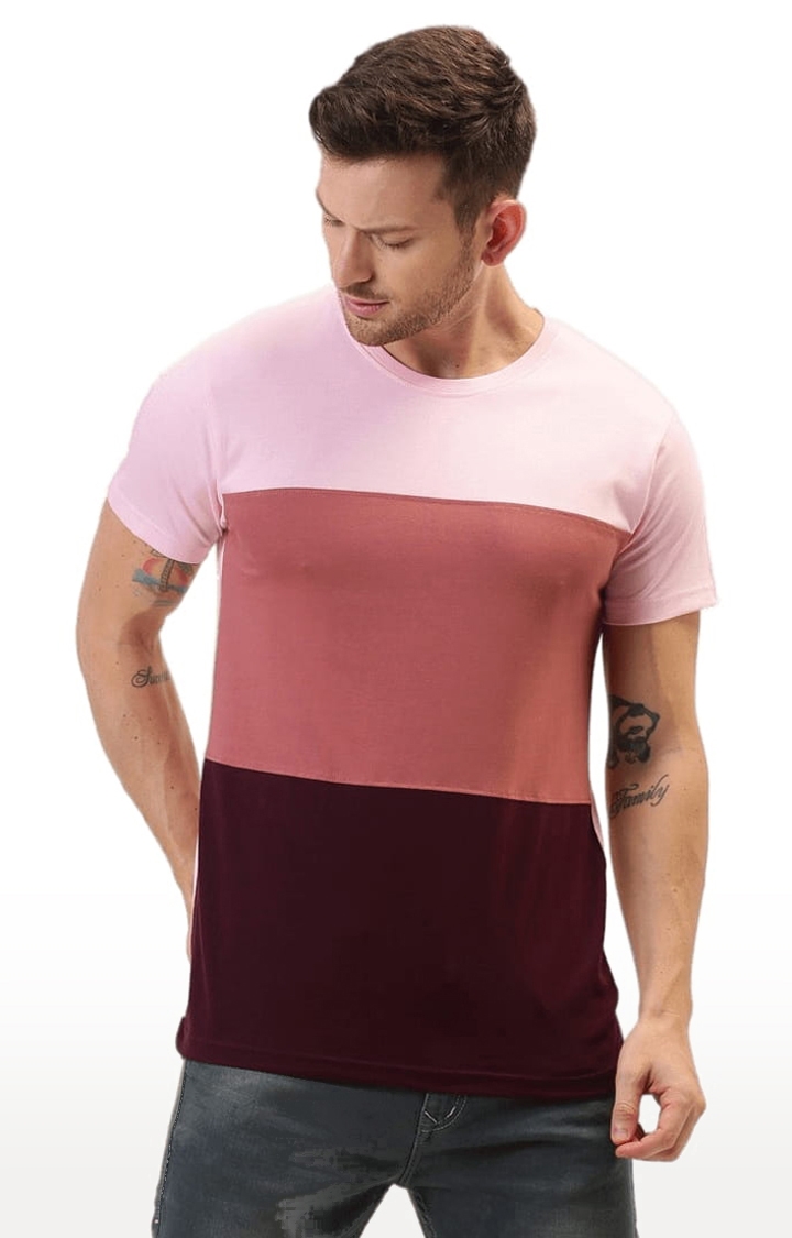 Dillinger | Men's Pink Colourblock Regular T-Shirts 0