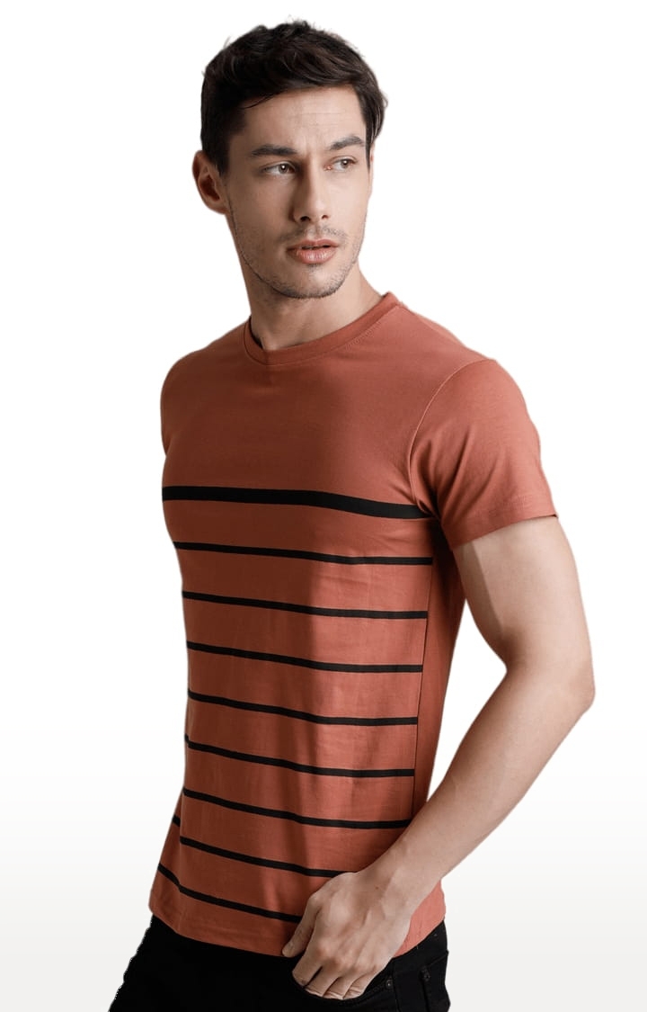 Dillinger | Men's Brown Cotton Striped Regular T-Shirt 2