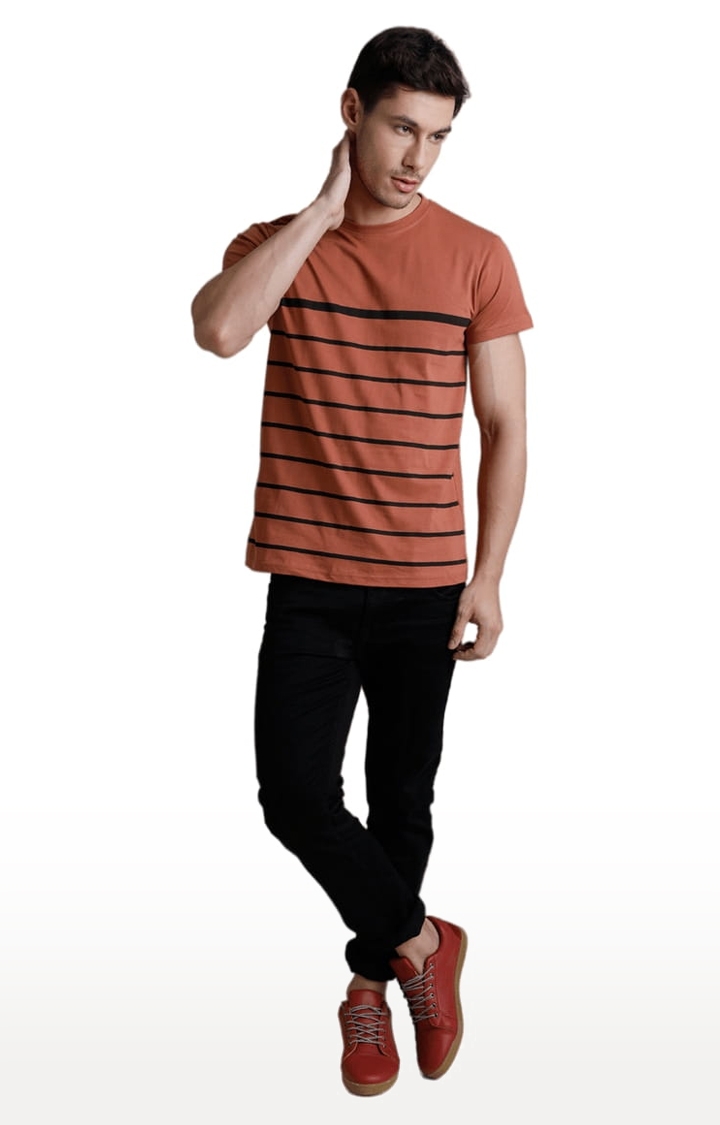 Dillinger | Men's Brown Cotton Striped Regular T-Shirt 1