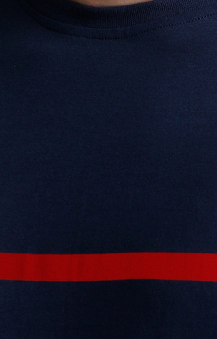 Dillinger | Men's Navy Blue and Red Cotton Striped Regular T-Shirt 4