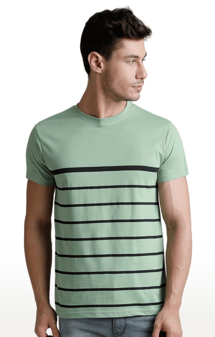 Dillinger | Men's Green Cotton Striped Regular T-Shirt 0