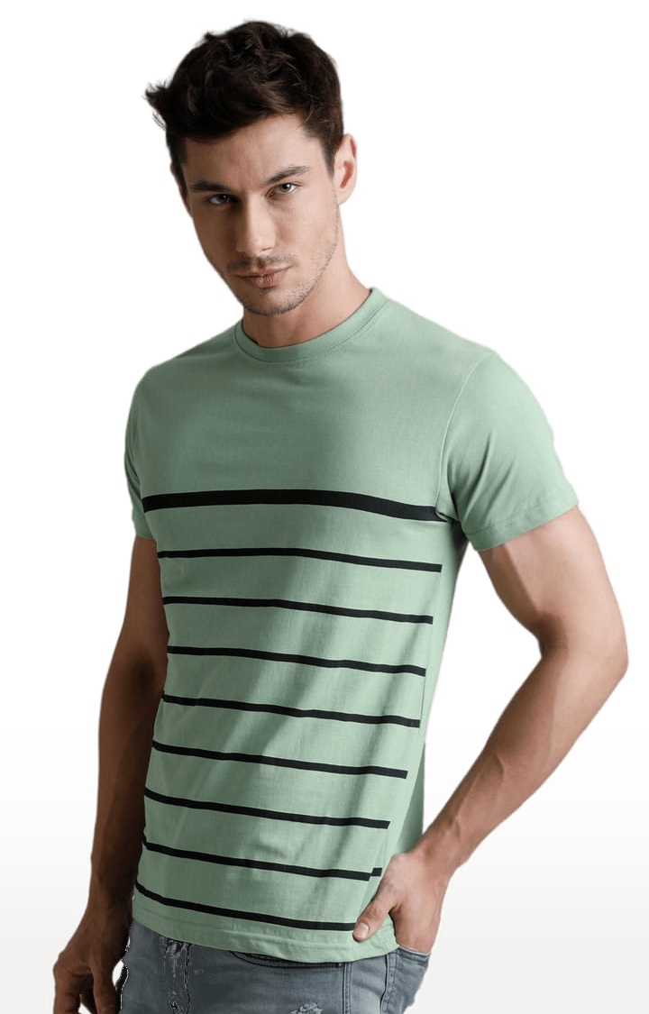Dillinger | Men's Green Cotton Striped Regular T-Shirt 2