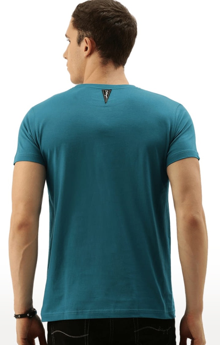 Men's Blue Cotton Solid Regular T-Shirt