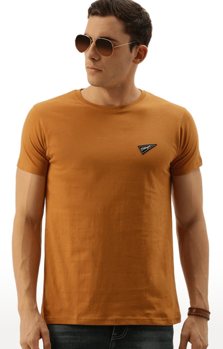 Dillinger | Men's Mustard Yellow Cotton Solid Regular T-Shirt