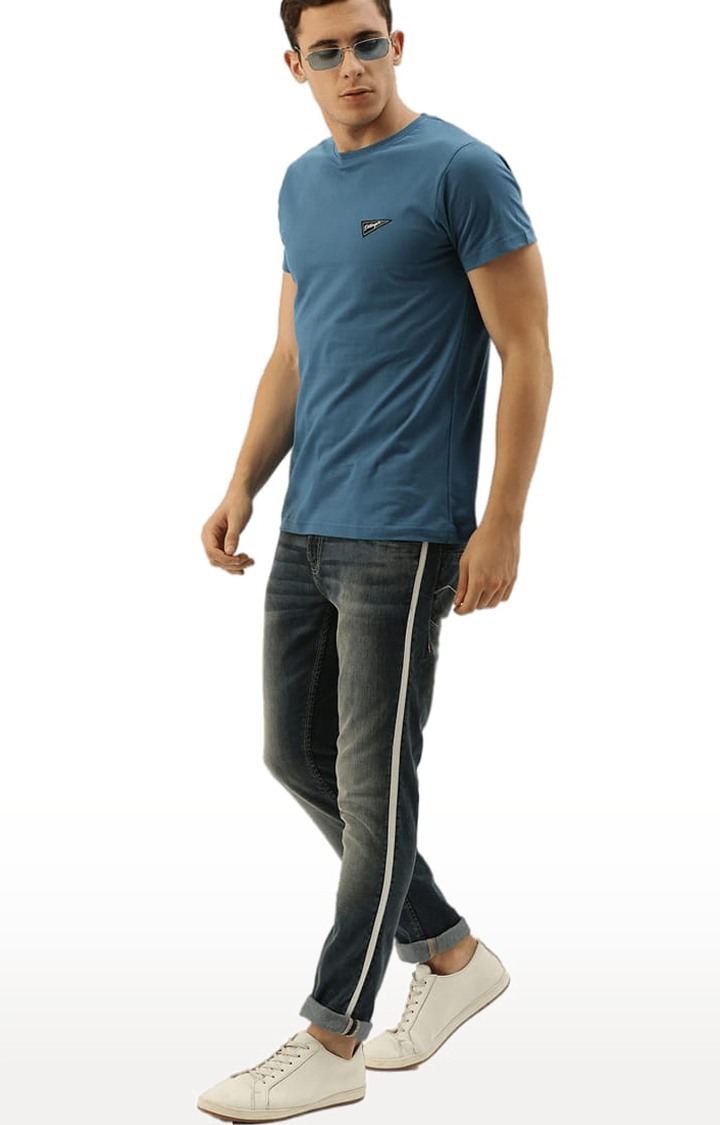 Men's Blue Cotton Solid Regular T-Shirt