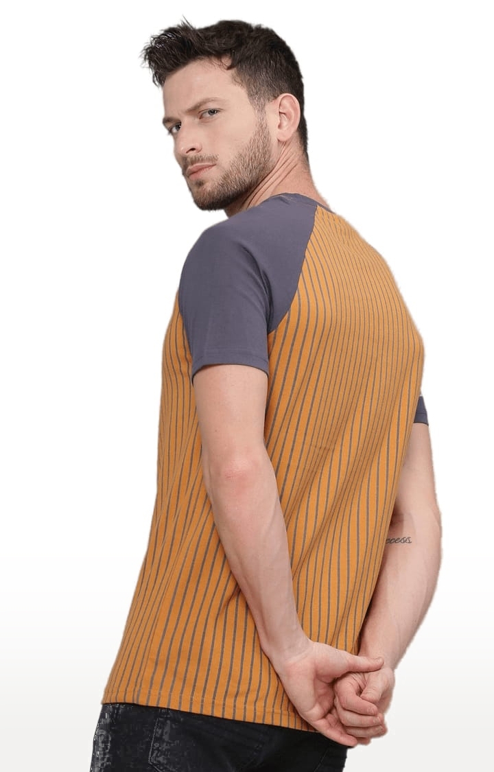 Dillinger | Men's Mustard Yellow Cotton Striped Regular T-Shirt 3