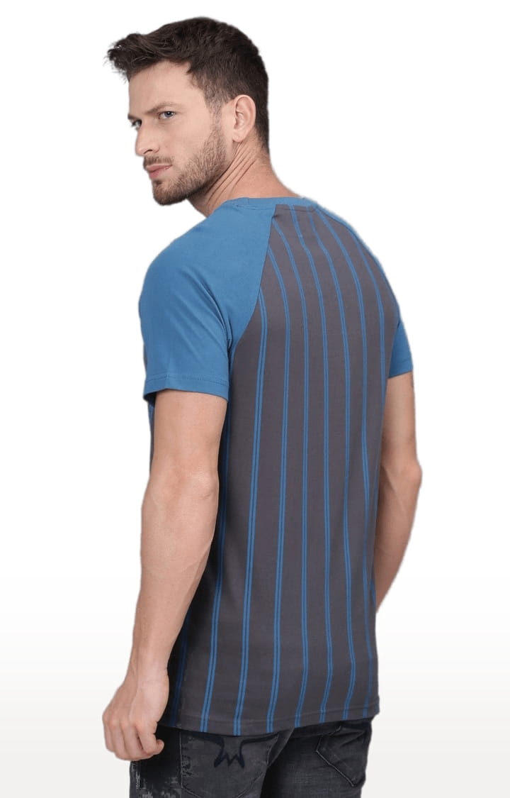 Dillinger | Men's Grey and Blue Cotton Striped Regular T-Shirt 3