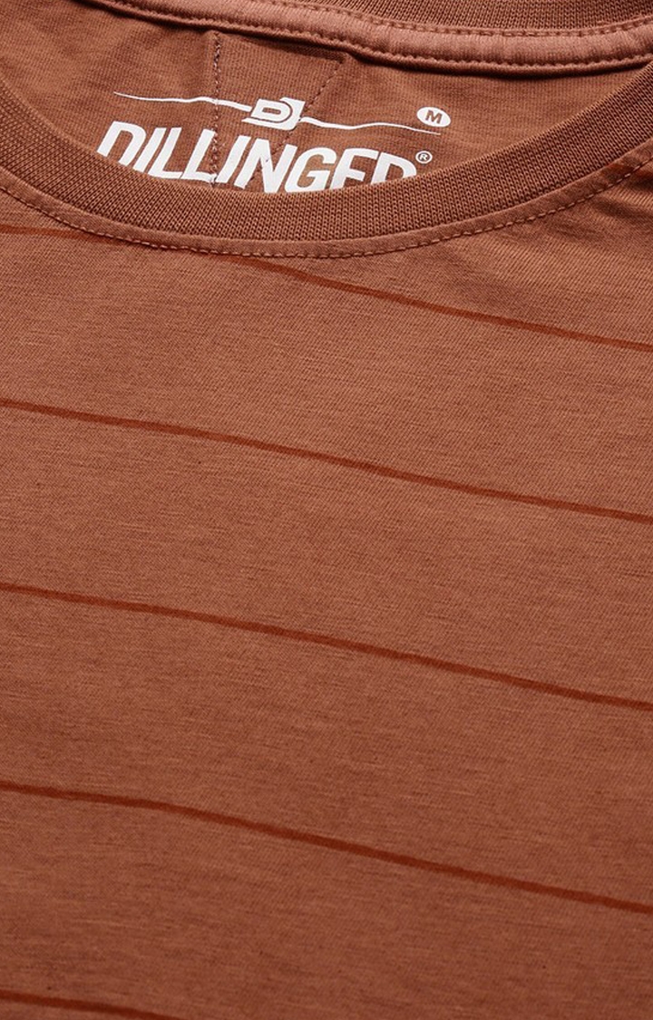 Dillinger | Men's Brown Cotton Striped Regular T-Shirt 4