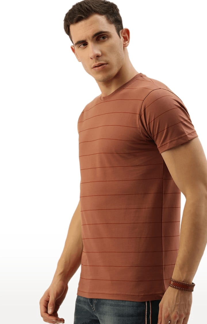 Dillinger | Men's Brown Cotton Striped Regular T-Shirt 2