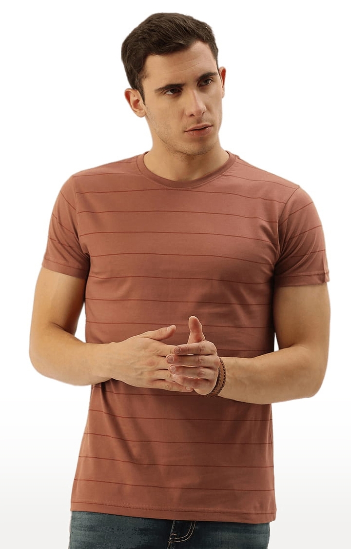 Dillinger | Men's Brown Cotton Striped Regular T-Shirt 0