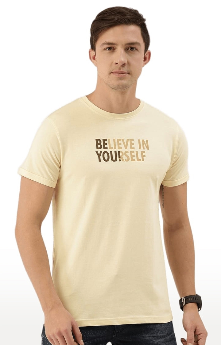 Dillinger | Men's Yellow Typographic Regular T-Shirts 0