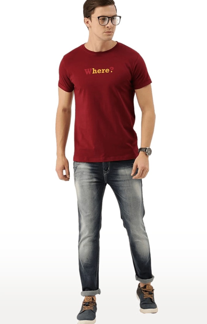Men's Red Typographic Regular T-Shirts