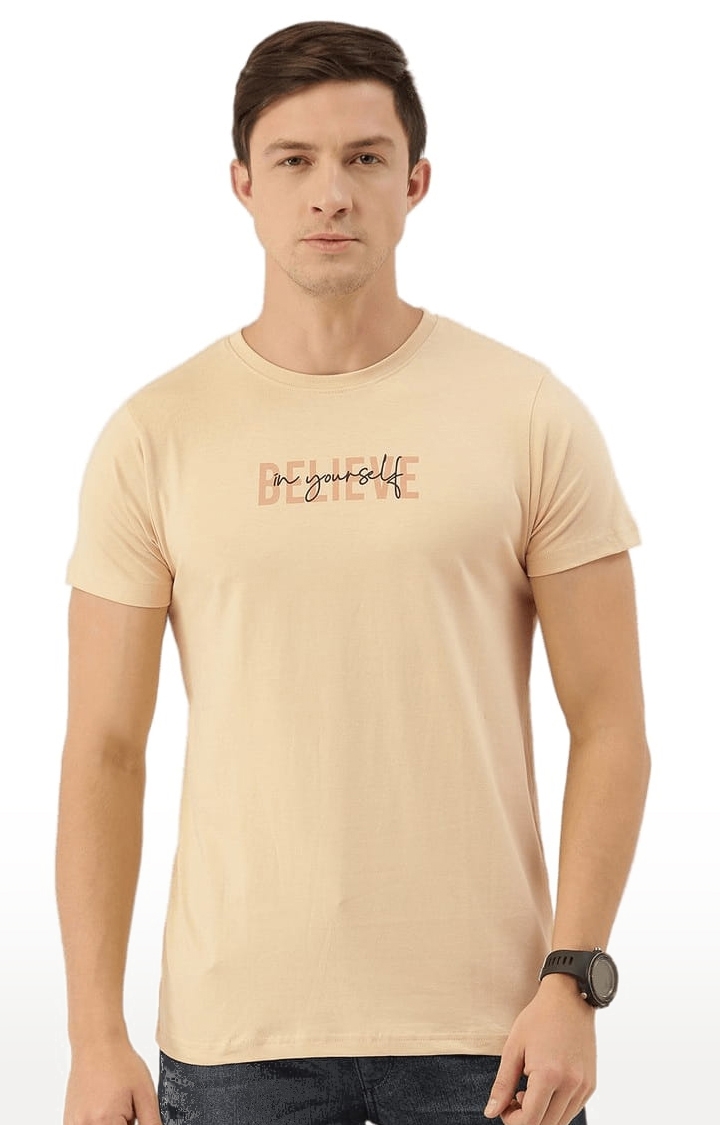 Dillinger | Men's Beige Cotton Typographic Printed Regular T-Shirt