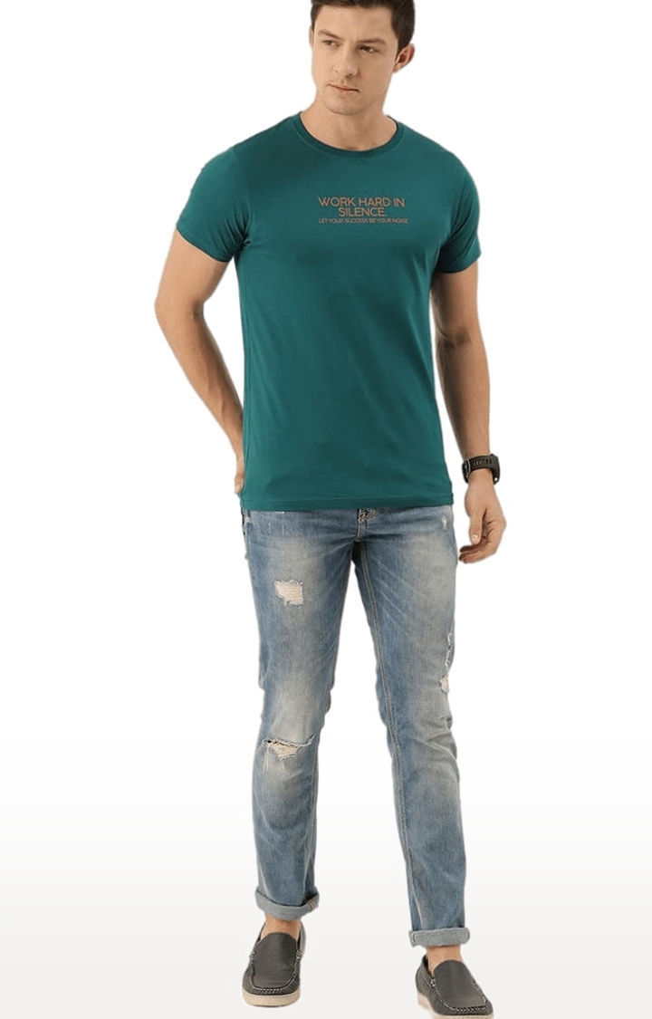 Dillinger | Men's Green Cotton Typographic Printed Regular T-Shirt 1