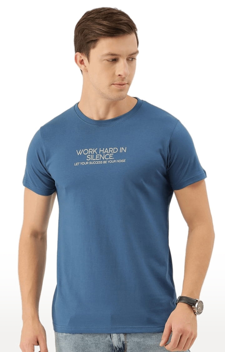 Dillinger | Men's Blue Cotton Typographic Printed Regular T-Shirt