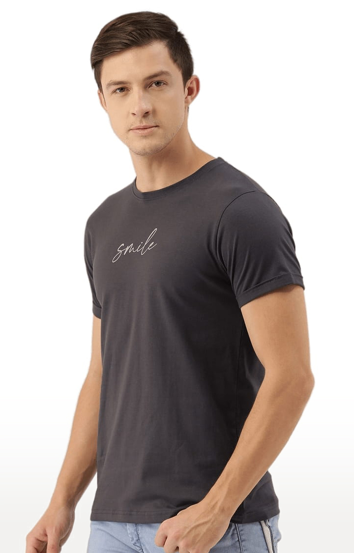 Men's Grey Cotton Solid Regular T-Shirt