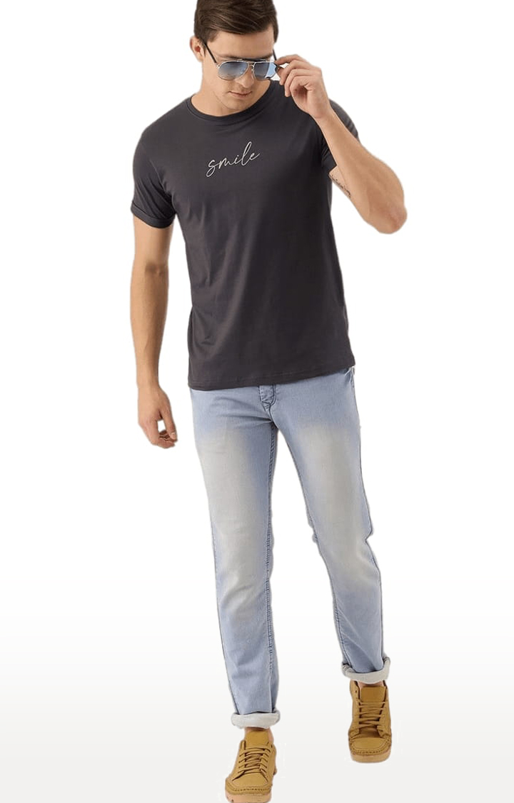 Men's Grey Cotton Solid Regular T-Shirt