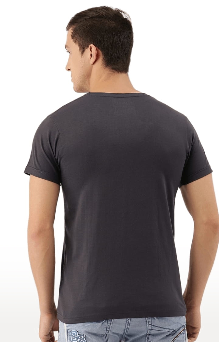 Men's Grey Cotton Solid Regular T-Shirt