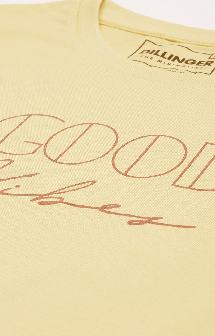 Men's Yellow Typographic Regular T-Shirts
