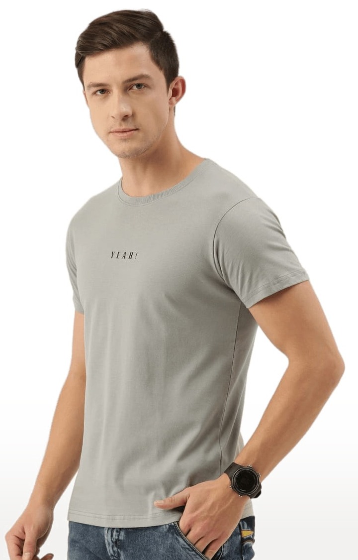 Men's Grey Cotton Solid Regular T-Shirt
