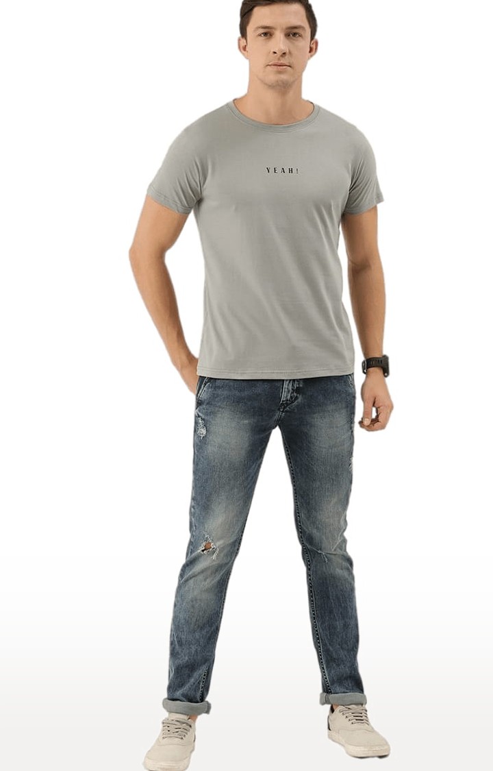 Men's Grey Cotton Solid Regular T-Shirt