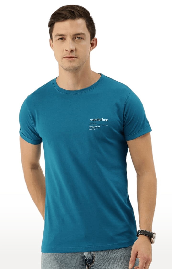 Men's Blue Cotton Solid Regular T-Shirt