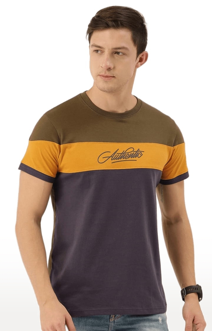 Men's Multicolour Cotton Colourblock Regular T-Shirt
