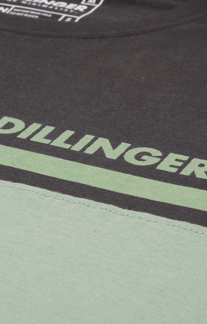 Men's Green and Grey Cotton Colourblock Regular T-Shirt