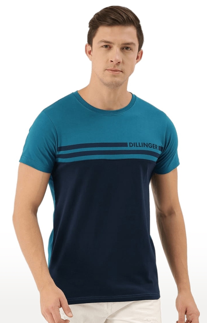 Dillinger | Men's Blue Cotton Colourblock Regular T-Shirt 0