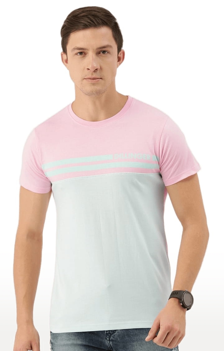 Men's Pink Colourblock Regular T-Shirts