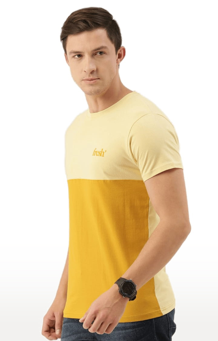 Men's Yellow Colourblock Regular T-Shirts