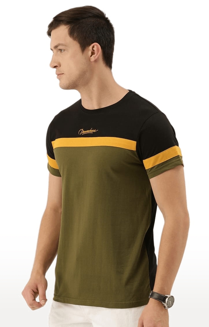 Dillinger | Men's Green and Black Cotton Colourblock Regular T-Shirt 2