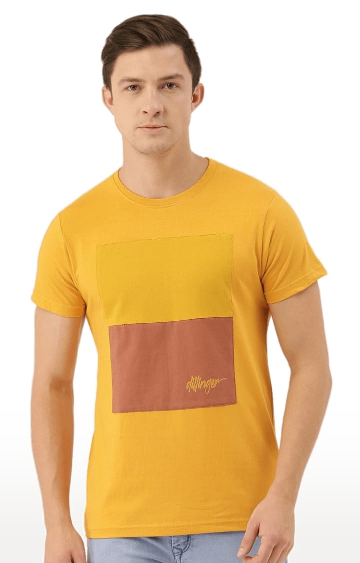 Men's Yellow Colourblock Regular T-Shirts