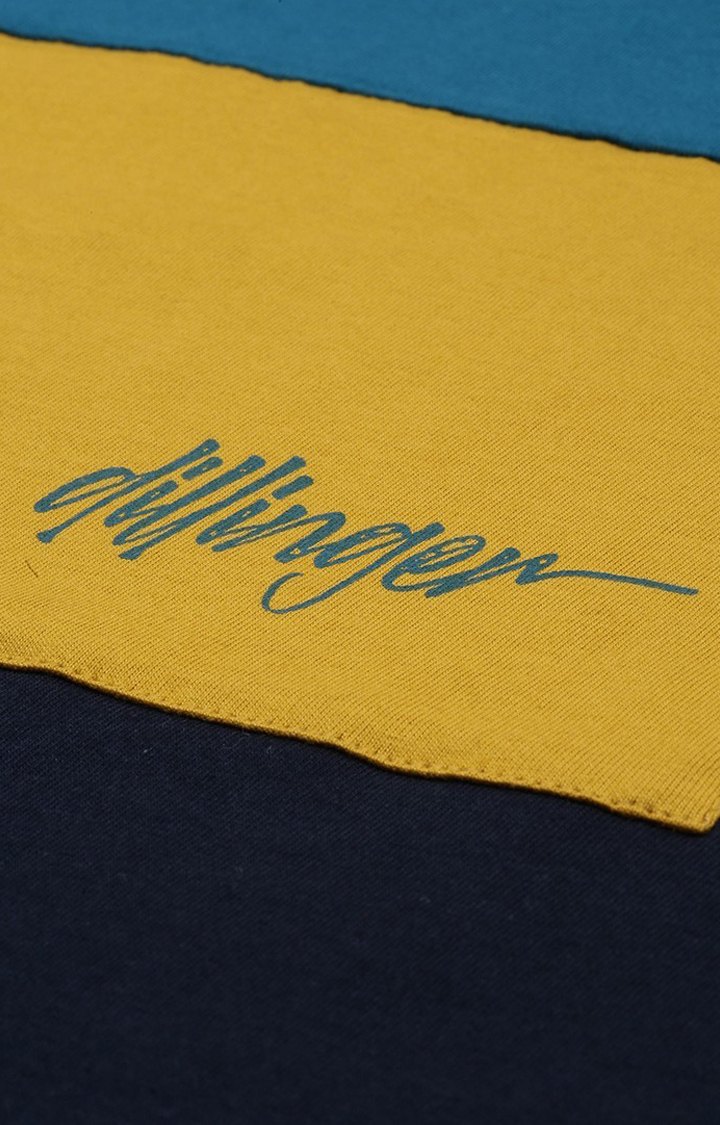 Men's Blue Cotton Colourblock Regular T-Shirt