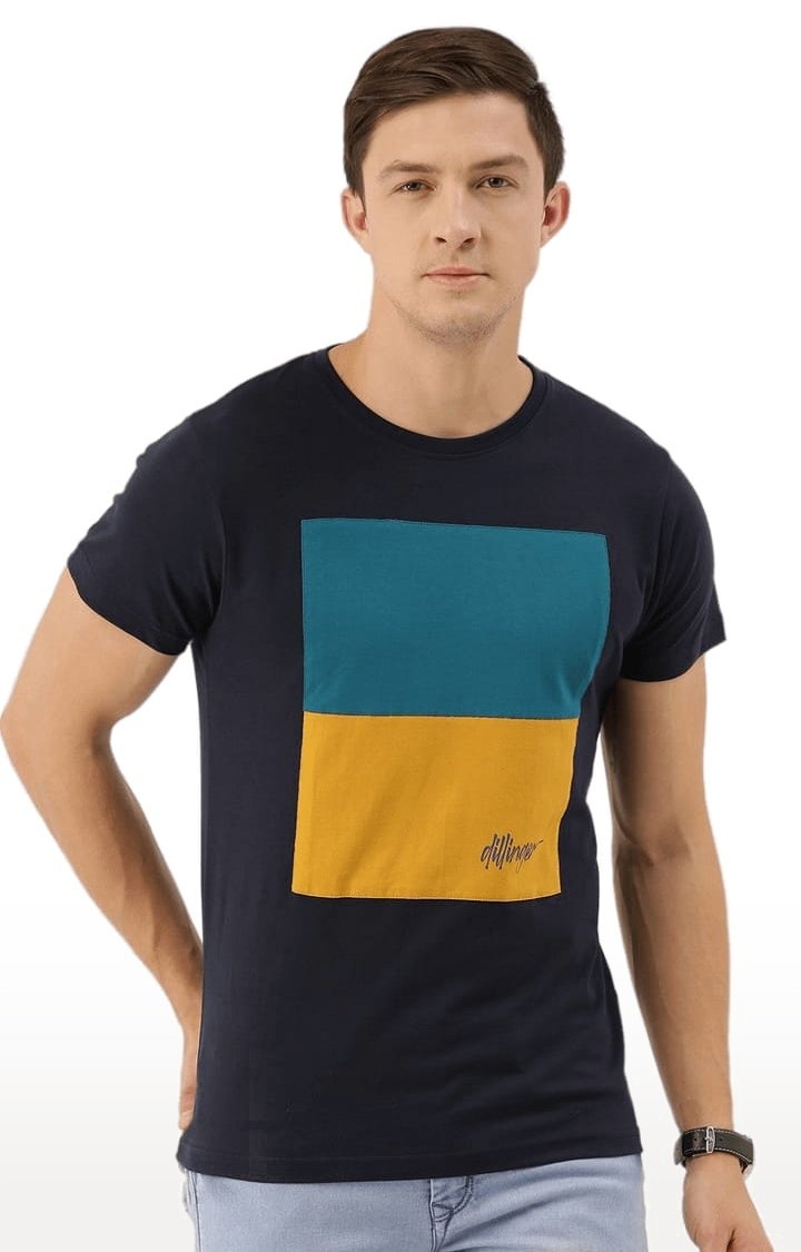 Dillinger | Men's Blue Cotton Colourblock Regular T-Shirt