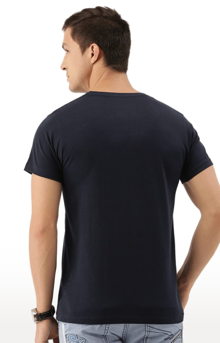 Men's Blue Cotton Colourblock Regular T-Shirt