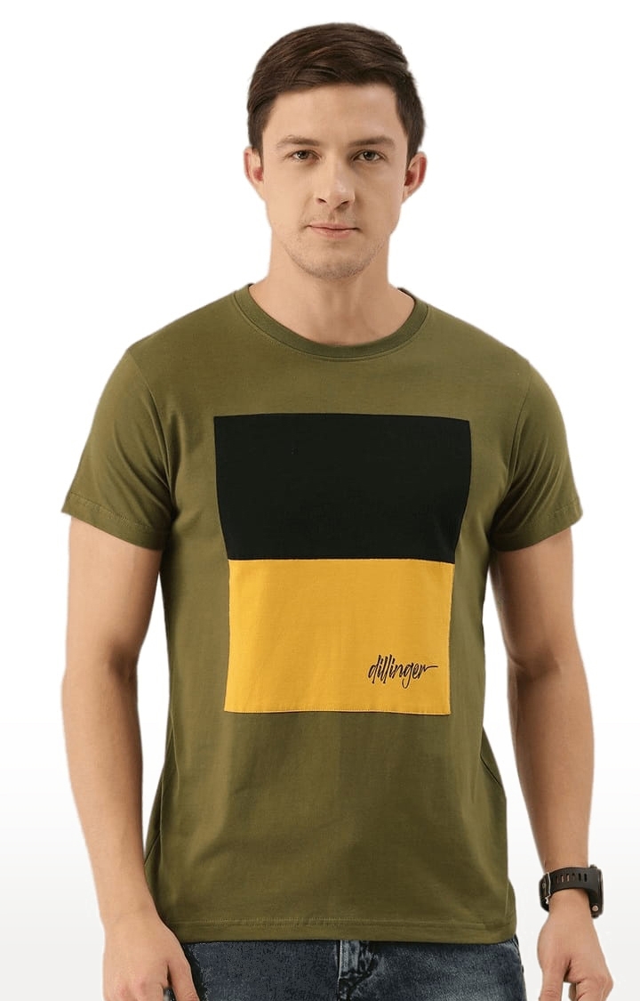 Dillinger | Men's Green Cotton Colourblock Regular T-Shirt