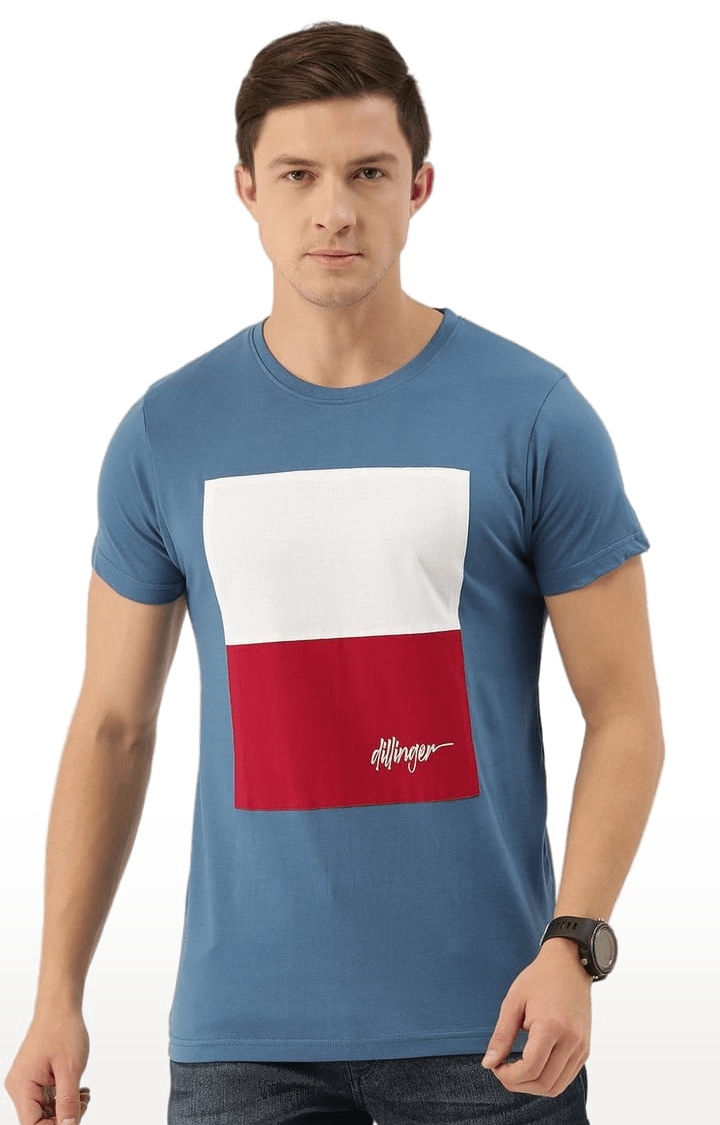 Dillinger | Men's Blue Cotton Colourblock Regular T-Shirt