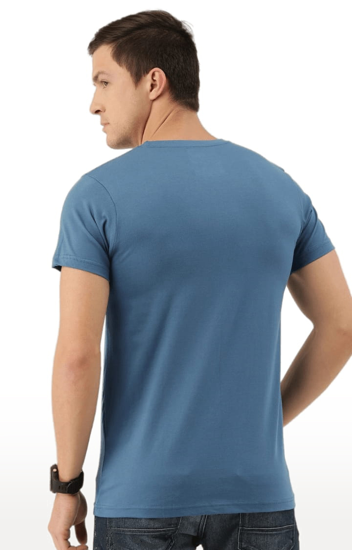 Men's Blue Cotton Colourblock Regular T-Shirt